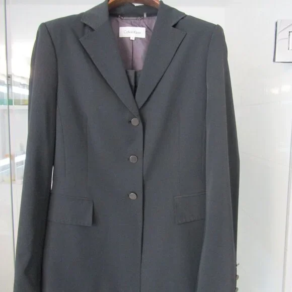 CALVIN KLEIN Black/ Dark Charcoal Pants Pantsuit Blazer Jacket----Size 6 - Picture 3 of 5